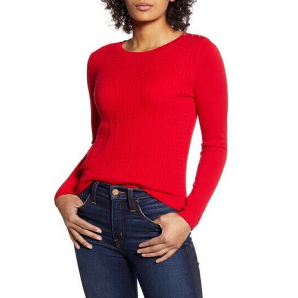 Tommy Hilfiger Sweaters - Tommy Hilfiger Cable Crewneck Sweater Red